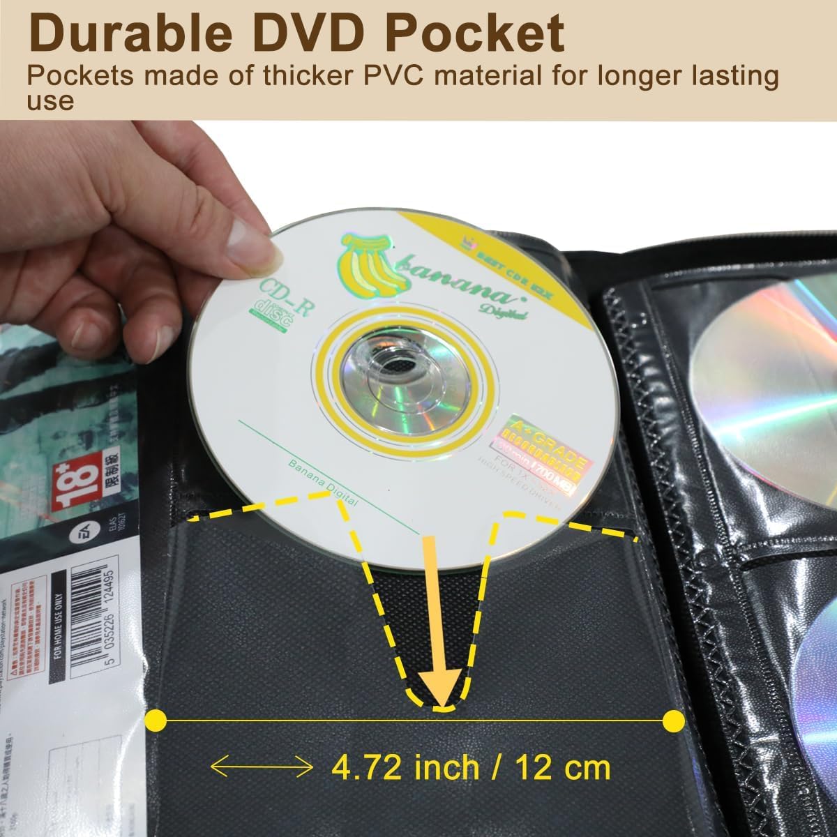 CD DVD Blu-ray Storage Binder with Handles, PU Leather Corver | Holds 200 Discs + 100 Booklet Pockets, for DVD/Blu-ray/Music CDs/Audio Disks, Portable Organizer