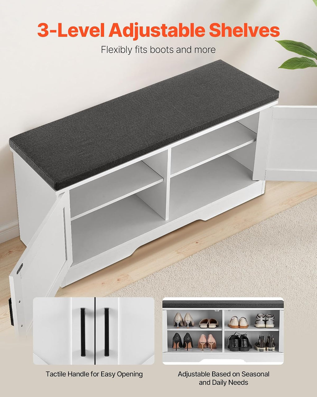 VEVOR Shoe Storage Bench with Padded Cushion & 2 Barn Doors, Entryway Bench 39.4 x 14.0 x 18.1 Inches, for Entryway, Hallway, Living Room, Bedroom
