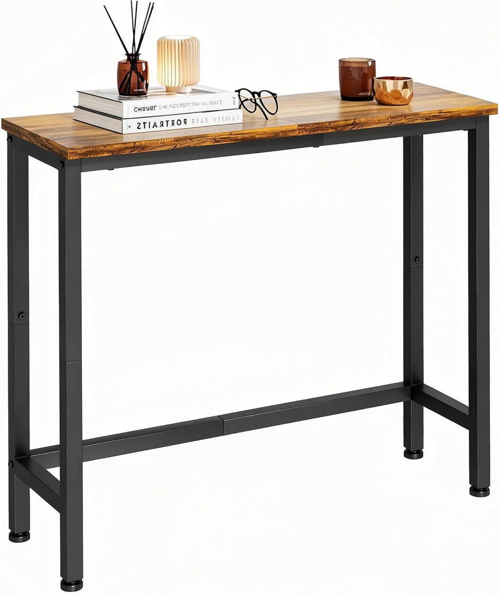 29.5 Inch Narrow Console Table, Small Entryway Table with Metal Frame, Skinny Sofa Table for Living Room Hallway Bedroom Foyer, Slim Hallway Shelf, Modern Entryway Furniture, Rustic Brown