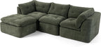 Modular Sectional Sofa with Ottoman, 112 Inch, Blackish Green