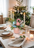 Christmas Centerpieces for Tables, Small Christmas Table Arrangements with Ceramic Vase Pink & Blue Winter Holiday Table Centerpiece with Pine Branches Candy Cane Decor for Tabletop Dinner Tables