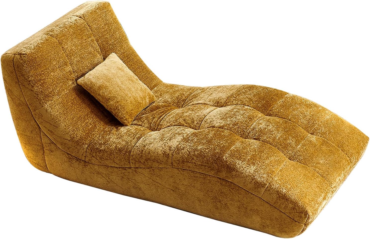 Chaise Lounge Chair with Curved Back, Modern Upholstered Recliner Sofa, Tufted Accent Lounger Comfortable Lazy Chair for Bedroom, Apartment (Yellow)