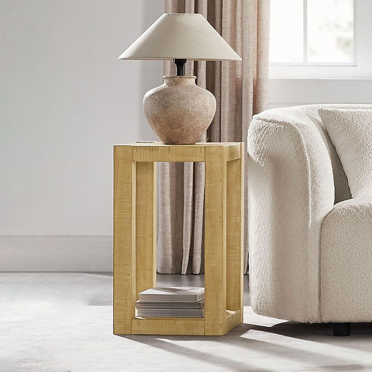 Rectangular Side Table with Shelf, Natural Wood End Table for Living Room with Storage, Compact Bedside Table for Small Spaces