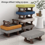 7-Inch High Stool, Small Linen Footstool, Solid Wood Frame, Entryway Shoe Bench, with Padded Footrest, Suitable for Living Room, Entryway, and Bedroom Natural Legs Orange
