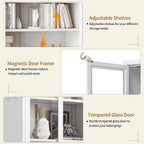 Kitchen Pantry Cabinet, 72" H Storage Cabinet with Glass Doors and Adjustable Shelves, Spacious Cupboard with Round Handles, Metal Kitchen Cabinet for Dining Room, Living Room, White