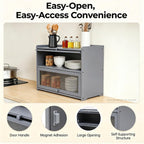 Countertop Kitchen Pantry Cabinet, 20.5x9.8x19.7in Dual-Layer Storage Cabinet for Kitchen Counter, Bamboo Storage Bin with Acrylic Door Panel, Elevated Fence, Translucent Hovering Cabinet Door (Grey)