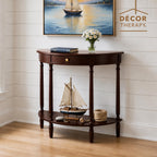 Decor Therapy Truro Half Round Console Table, Traditional Entryway Table with Drawer and Lower Shelf, Classic Hall or Sofa Table for Foyer, Living Room, Walnut