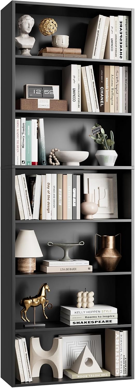 FACBOTALL 82" Tall Bookshelf Black Bookcase, 7-Tier Open Display Shelves