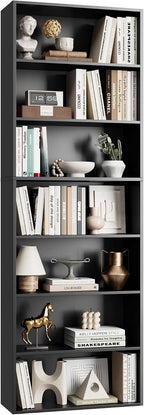 FACBOTALL 82" Tall Bookshelf Black Bookcase, 7-Tier Open Display Shelves