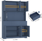 FINETONES 71" Pantry Cabinet with Power Outlets and Led Lights | Large Kitchen Hutch Storage with Microwave Stand, Tall Pantry Kitchen Cabinet with Cupboard, Blue