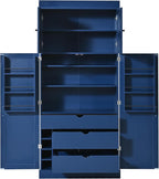 Modern Shaker Style Kitchen Pantry, 77'' Tall Freestanding Cupboard with Adjustable Shelves, Door Shelves, 3 Drawers and Wine Racks, Versatile Pantry Cabinet with Storage for Dining Room, Blue