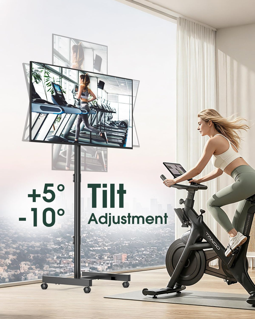 Mobile Rolling TV Stand on Wheels for 13-50 inch Screens, Black | Portable TV Stand for Outdoor, Bedroom, and Living Room, Locking Caster, Tilt Angle and Height Adjustment, Max Vesa 200x200mm