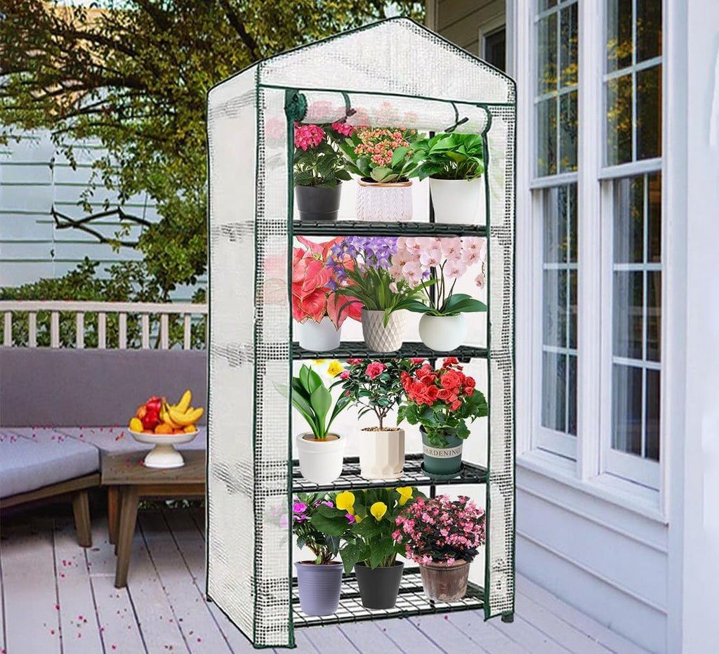 4-Tier Mini Greenhouse, Green House for Flower Indoor Outdoor, Portable Plant Outdoor Cage with Heavy Duty PVC Clear Cover & Steel Frame,Greenhouse for Seed Starting, Mushroom,Vegetables