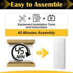 SteeLoong 86“ Kitchen Pantry Cabinet,Metal Storage Cabinets with Doors and 4 Adjustable Shelves,White Kitchen Cabinet with 4 Gold Handles,Tall Cabinet for Livingroom,Pantry, Bathroom