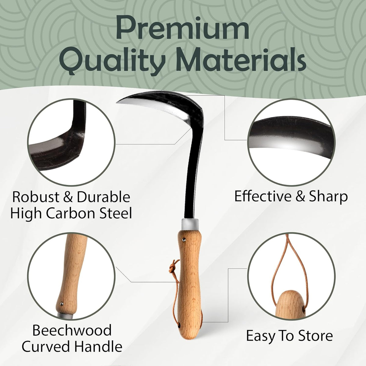 Muldale Japanese Weeding Sickle – Curved Razor Hand Hoe Garden Tool with Ergonomic Wooden Handle for Easy Manual Weeding & Gardening