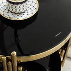 Luxury Gold Round Glass End Table, 17.7" Modern Side Table with Stainless Steel Irregular Leg Black Tempered Glass Tabletop, Accent Furniture for Living Room, Black