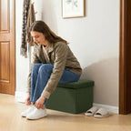 Folding Storage Ottoman, 16.5" Rectangular Footstool with Padded Tufted Lid, Collapsible Storage Footrest for Small Space, Living Room, Bedroom, Dorm, Olive Green