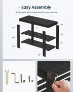 SONGMICS HOME 3-Tier Bamboo Shoe Bench, Shoe Rack, for Entryway Bathroom Bedroom, 11.5 x 27.8 x 18 Inches, Black