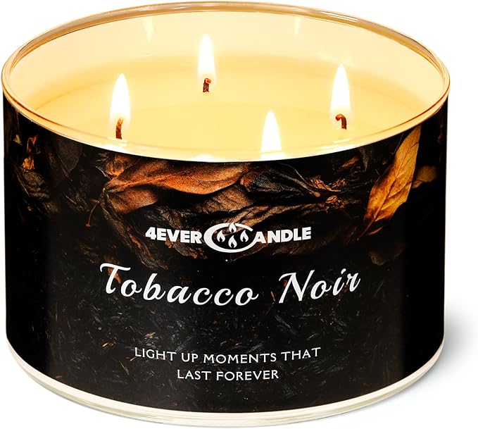 Over 50 Hours Jar Candle - 4-Wick Long-Lasting Scented Candles, 18oz Natural Soy Wax Candle for Home, Candle Gifts for Women & Men, Tobacco Noir