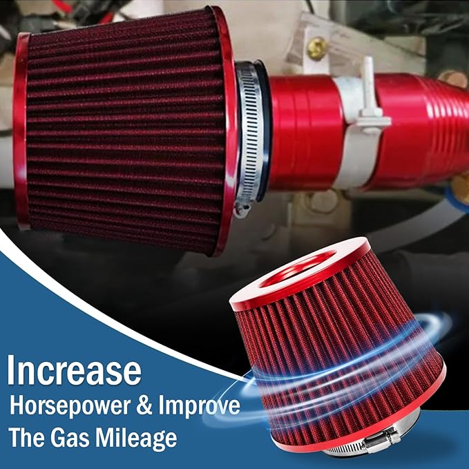 Universal Clamp-On Air Intake Filter, High Performance, Washable Filter, Replacement Air Filter, Flange Diameter 3inch/76mm (Red)