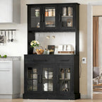 DWVO Kitchen Pantry Storage Cabinet with Microwave Stand, 71'' Tall Kitchen Hutch Cabinets with Power Outlet, Modern Food Pantry Hutch with Drawers ＆ Shelves for Home, Pack of 1, Black | 71" Tall Kitchen Hutch Cabinets with Power Outlet, Modern Food