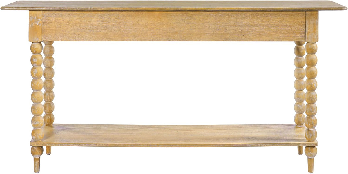Christopher Knight Home Zeka Narrow Console Table with Storage, Wood Entryway Table with 2 Drawers and 1 Bottom Shelf, Retro Display Table with Unique Spherical Legs for Hallway, Living Room, Natural