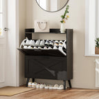 Homleke Farmhouse Shoe Storage Cabinet with Flip Drawers & Barn Door Design | Slim Narrow Shoe Rack Cabinet with Adjustable Shelves & Hidden Storage for Entryway, Foyer, Hallway, Living Room, Black