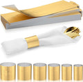 Polymer Material Reusable Napkin Band, Glue-Free Tear-Proof Water Resistant Oil-Proof Napkin Bands Set of 50(Front Brushed Gold Color and Back Silver), 6 Adjustable Sizes Napkin Rings