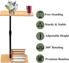 Bamboo Couch Tray Table Height Adjustable C-Shaped End Table with Slots 2 Tier Sofa Side Table for Living Room & Bedroom (Rectangle + Rectangle)