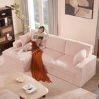 GOSUHI 113" L-Shaped Cloud Couch, Modular Sectional, Deep Seats, Pink | Pocket Spring Cushions, Oversized 3-Seater, Left Facing Chaise, Corduroy Upholstery Couches for Living Room