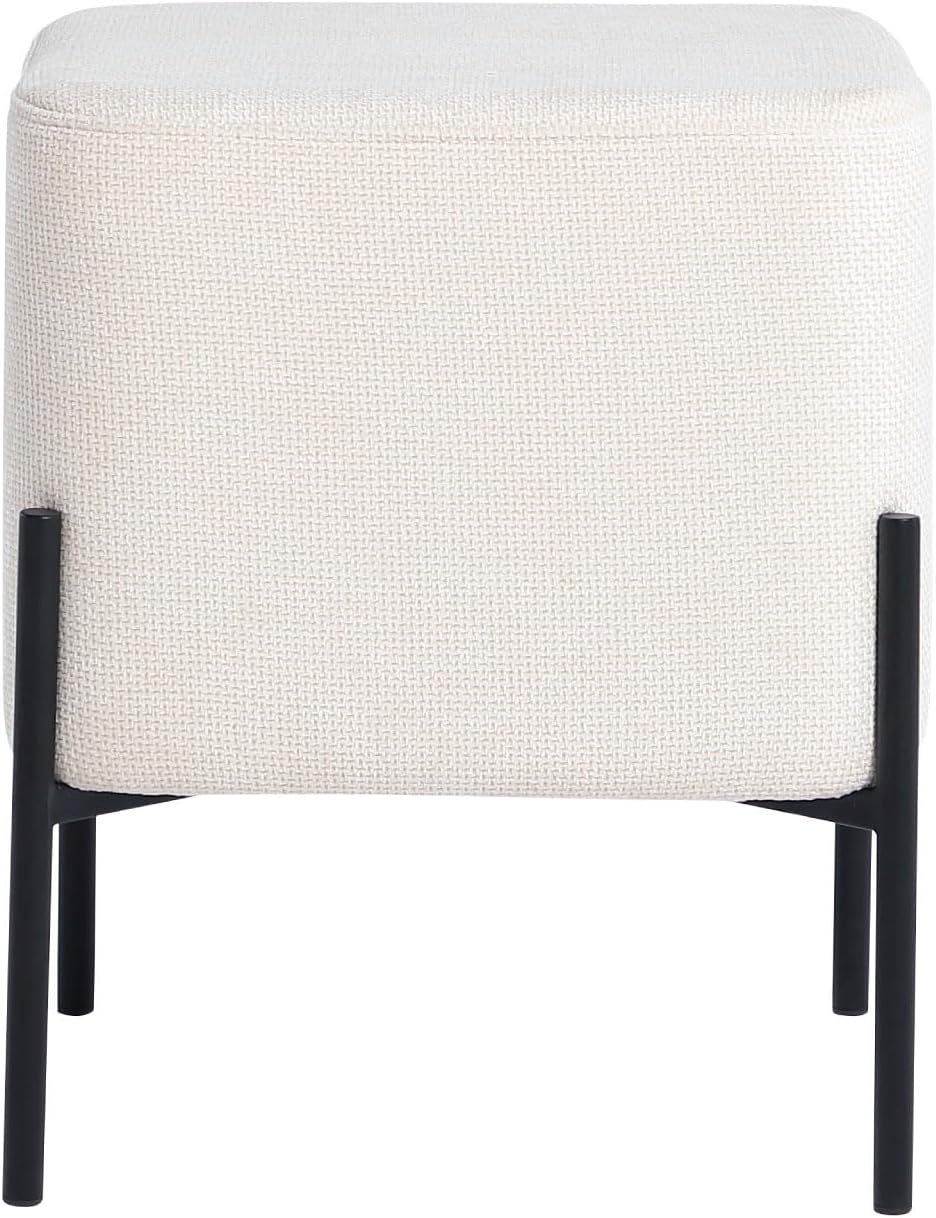 Get Set Modern Linen Ottoman Stool Vanity Stool Foot Rest Stool, Square Small Vanity Chair for Makeup Room, Footrest Stool with Metal Legs, Side Table Ottoman for Living Room, Bedroom, Walk-in Closet