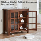 Joaxswe Large Sideboard Buffet Cabinet with Storage, 32" Farmhouse Brown Kitchen Coffee Wine Bar Cabinet with 2 Glass Doors, Wood Mid Century Modern Side Board Table for Dining Room, Living Room