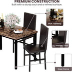Recaceik 5-Piece Dining Table Set for 4, Faux Marble Kitchen Table Chairs Set of 4, Kitchen Table Set with 4 Upholstered PU Leather Chairs for Dining Room, Living Room, Apartment, Small Spaces, Brown