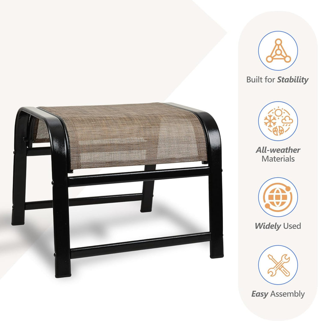 Outdoor Ottoman Patio Footstool 2 Set Modern Breathable Metal Frame Foot Rest Brown