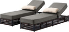 Luxury Outdoor Chaise Lounges with 5 Inch Thickened Cushions - Set of 2 High Back Brown Wicker Patio Recliners Rattan Reclining Chairs Porch Poolside Pool Sunbathing Lounger - Grey