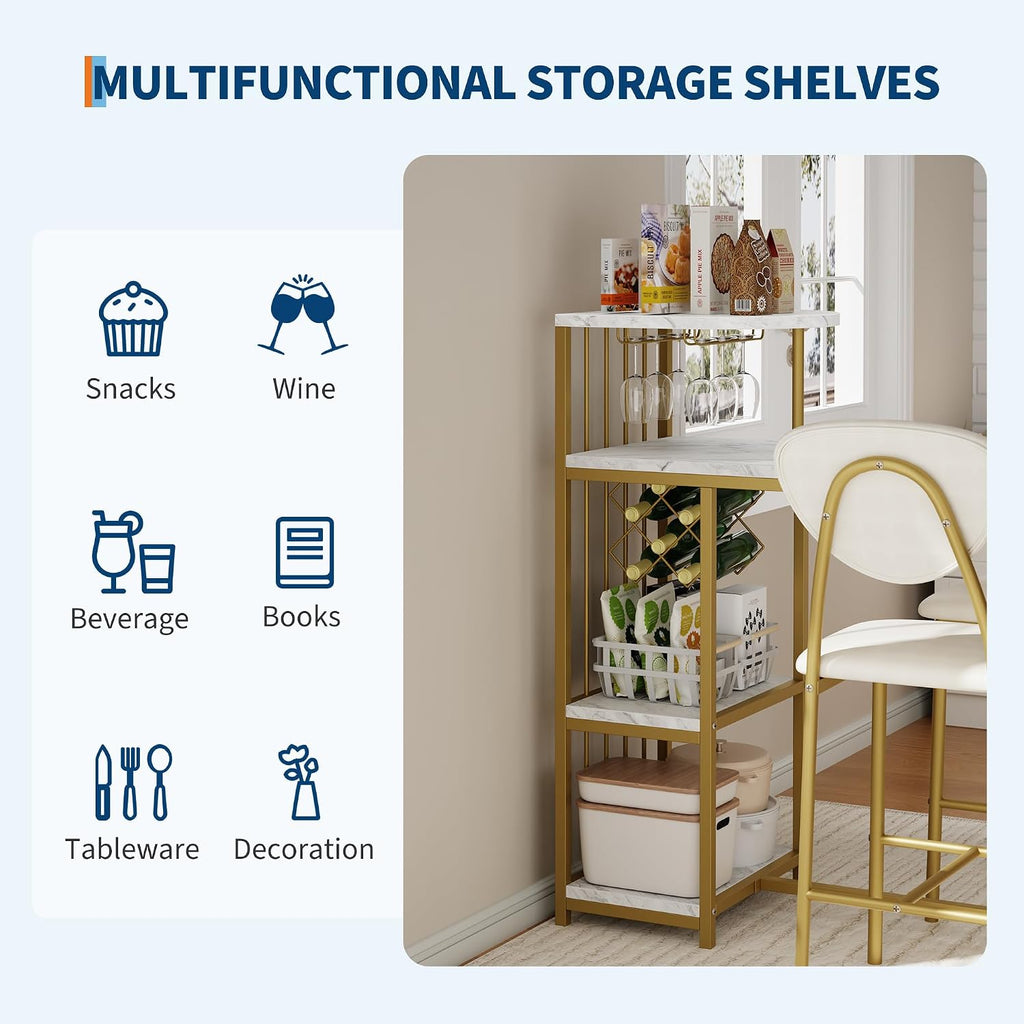 Garvee Dining Table Set for 2, 3-Piece Expandable Bar Table and Chairs Set | Bar Table and Chairs Set with Storage Shelves and Wine Rack, Small Kitchen Dining Set for Living Room, Apartment
