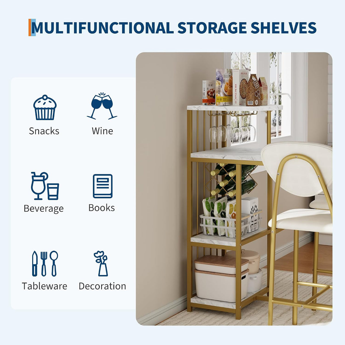 Garvee Dining Table Set for 2, 3-Piece Expandable Bar Table and Chairs Set | Bar Table and Chairs Set with Storage Shelves and Wine Rack, Small Kitchen Dining Set for Living Room, Apartment