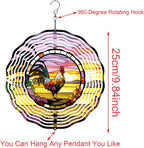 Metal Wind Spinner Outdoor Rooster Decorations Hanging, Festive Gifts for Women Mom Grandma, 25cm/ 9.84in 3D Wind Spinner for Garden Decor for Patio,Yard,Outdoor