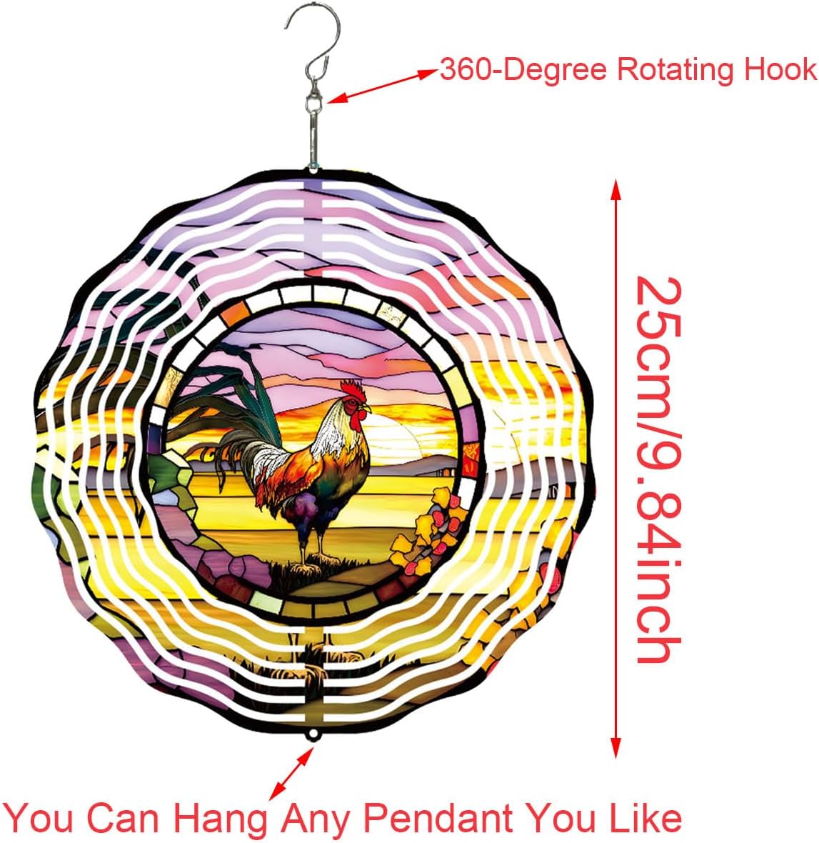 Metal Wind Spinner Outdoor Rooster Decorations Hanging, Festive Gifts for Women Mom Grandma, 25cm/ 9.84in 3D Wind Spinner for Garden Decor for Patio,Yard,Outdoor