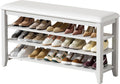 Shoe Rack Bench Entryway Storage with Leather Cushion, Shoe Organizer Bench for Entryway, Ideal for Front Doors Entrances Hallway Mudroom Featuring Rubberwood And 3 Height-Adjustable Removable Shelve