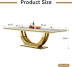 Henf 95 Inch White Faux Marble Dining Room Table for 4 6 8 10, Modern Gold Kitchen Table with U-Shape Stainless Steel Pedestal, Luxury Large Rectangle Dinner Tables for Kitchen, Dining Room