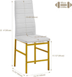Dining Chairs Set of 4 Kitchen Chairs Armless Side Chair for Livign Room Dinner Chairs Set of 4 with Metal Frame and Legs (White/Gold Pro)