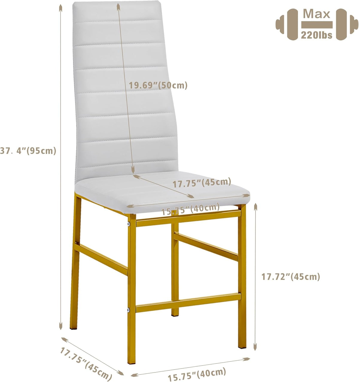 Dining Chairs Set of 4 Kitchen Chairs Armless Side Chair for Livign Room Dinner Chairs Set of 4 with Metal Frame and Legs (White/Gold Pro)