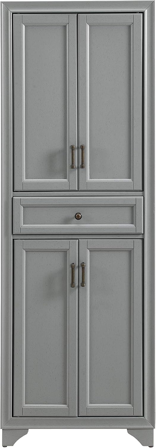 Crosley Furniture Tara Pantry Storage Cabinet with Shelves, Kitchen, Dining, or Laundry Room, Distressed Gray