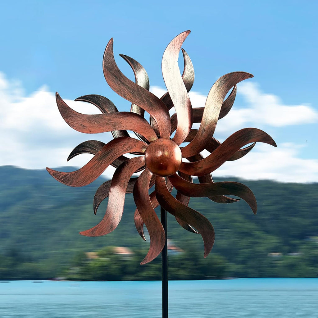 360 Degree Metal Wind Spinner - Classical Willow Leaves Design for Patio, Lawn & Garden Decor