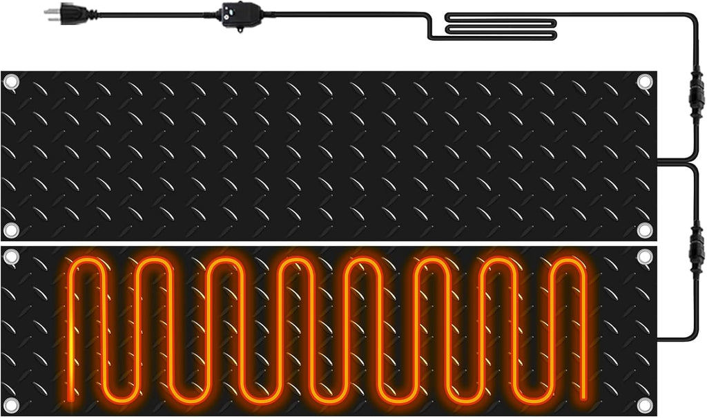 Riakrum 2 Pcs Heated Snow Melting Mats Outdoor, 10 x 48 in Winter Anti-Slip Heated Rubber Mat for Walkways Decks and Sidewalks, Snow and Ice Melting Pads Connection with 9.84 ft Power Cord