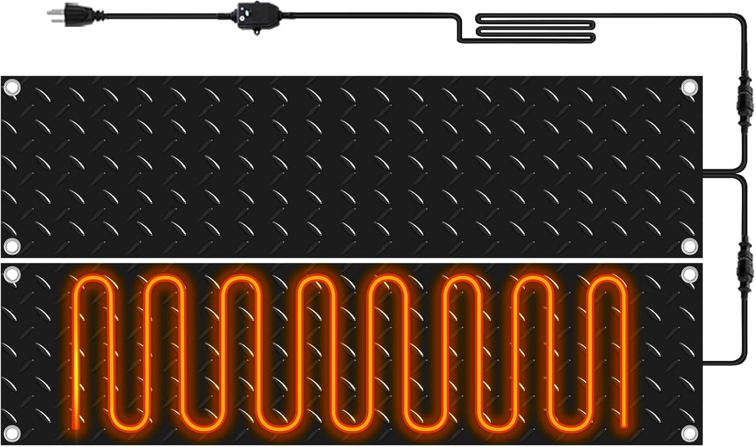 Riakrum 2 Pcs Heated Snow Melting Mats Outdoor, 10 x 48 in Winter Anti-Slip Heated Rubber Mat for Walkways Decks and Sidewalks, Snow and Ice Melting Pads Connection with 9.84 ft Power Cord