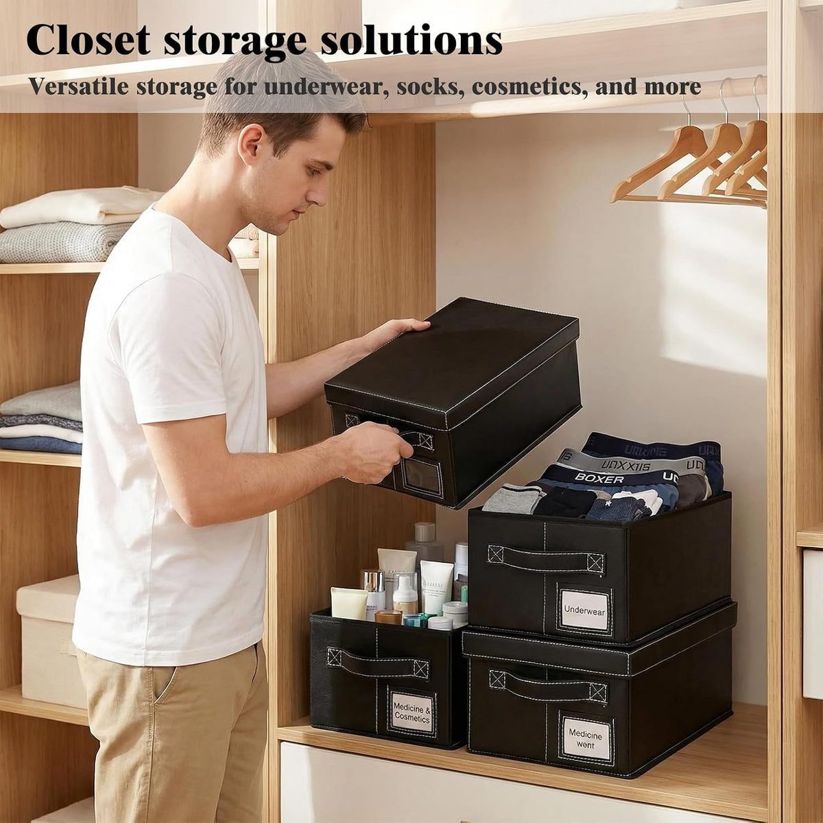 DVD Storage Box 6 Pack, PU Leather DVD Organizer Stackable, Holds 156 DVDs, Disc Organizer for Blu ray CD Video Game, Home Entertainment Media Holder