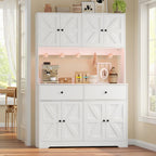 71" Kitchen Pantry Cabinet with Charging Station, Pantry Storage Cabinet Farmhouse Kitchen Hutch with Microwave Stand, Coffee Bar Station with Doors and Adjustable Shelves for Kitchen, White