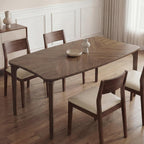 HNY Modern Curved Edge Dining Table, 63" Solid Wood Kitchen Table with Herringbone Pattern Mid-Century Rectangular Dinner Table for 6-8 People, Walnut Color Finish